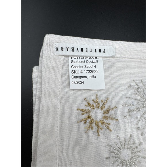 Pottery Barn Linen Cocktail‎ Napkins Set Starburst Sunburst Metallic Embroidered - Picture 3 of 3